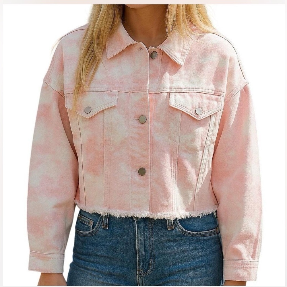 Elodie Pink Tie-Dye Cropped Denim Jacket Pink Size -Small